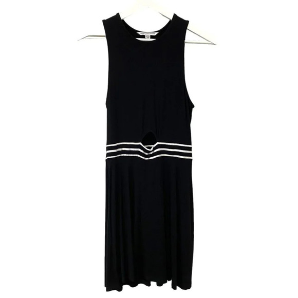 American Eagle Skater Dress Casual Black Stretchy Jersey Dress with White Trim - Picture 2 of 16